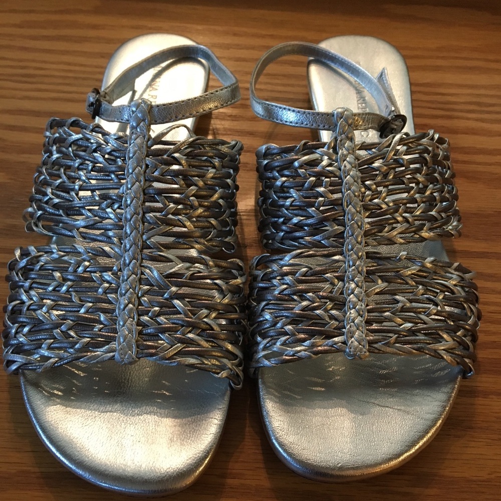 Banana Republic leather sandals | woven silver & gray versatile style - Picture 2 of 8